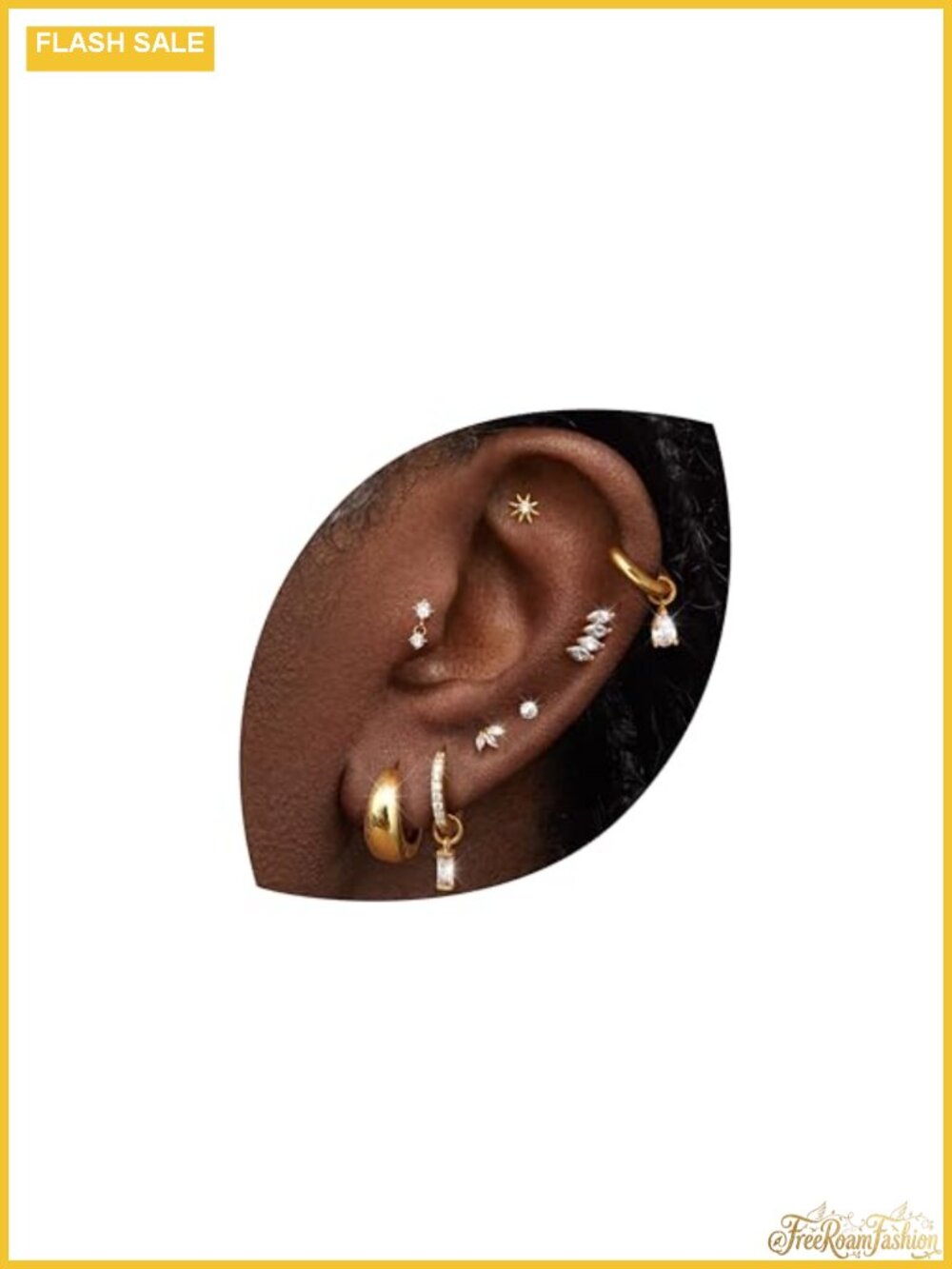 14K Gold Plated Flat Back Stud Earrings Set with CZ Hoops for Women